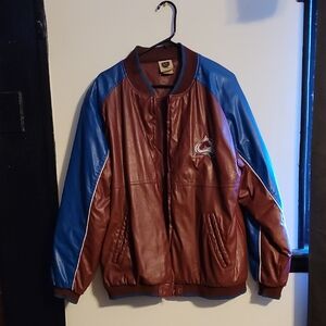Men's Brown and Blue Leather Jacket